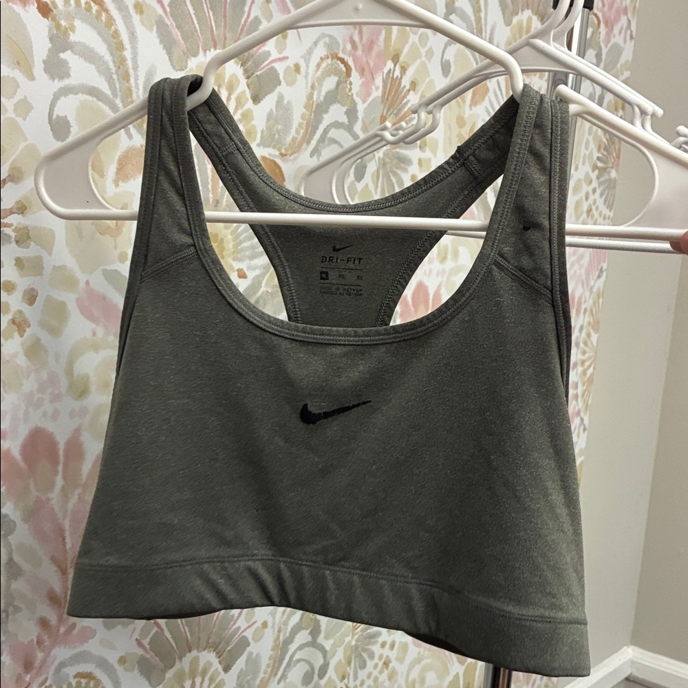 Nike Grey and Black Dri-FIT Sports Bra with Black Swoosh